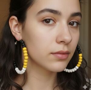 Rasta hoop earrings, African Earrings with wooden beads, Large hoop earrings 3.5